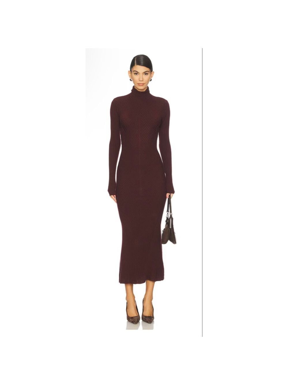 New Favorite Daughter from REVOLVE Long Sleeve Burgundy Ribbed Knit Midi Dress S